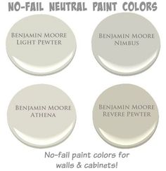 four white paint colors with the names of each one in different styles and sizes, all on