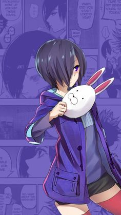 an anime character holding a bunny in her arms