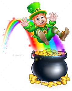 a lepreite is jumping out of a pot with gold coins - people characters