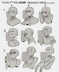 cartoon character poses and expressions for the animation series, i'm so trying to do one expression meme