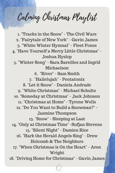 the christmas playlist is shown in blue and white