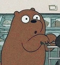 a cartoon bear is standing in front of a shopping cart