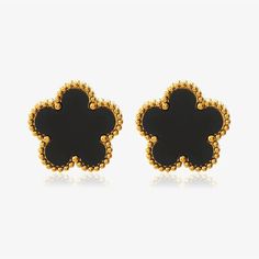 Black Flower Clover Earring 18k Gold Plated Stud Earrings. Add A Touch Of Elegance With These Black Flower Clover Stud Earrings, Crafted With 18k Gold Plating. Tarnish-Free And Hypoallergenic, They Offer Both Style And Comfort. Perfect For Everyday Wear Or Special Occasions! Black Flower-shaped Formal Jewelry, Black Floral Jewelry For Formal Occasions, Formal Black Flower Jewelry, Formal Black Flower-shaped Jewelry, Elegant Black Flower Earrings For Party, Elegant Black Flower Drop Earrings, Elegant Black Tarnish-resistant Earrings, Luxury Evening Flower Earrings Set, Chic Black Flower Jewelry