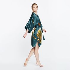 A luxurious silk butterfly kimono robe that’s as ready for adventure as you are. Removable waist tie closure Belt loops and inside ties to secure closure French seam finish Side slits at hem 100% Washable Silk. Gentle machine wash, place kimono robe inside a delicates laundry bag for machine washing. Short silky robe is designed in San Francisco, Imported KM05S Whether you're staying in or going out, our washable silk kimono robe is both functional and elegant. Each lightweight kimono drapes you Butterfly Kimono, Short Kimono Robe, Silky Robe, Silk Peonies, Kimono Robes, Silk Kimono Robe, Short Kimono, Silk Robe, Long Kimono