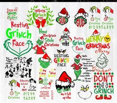 the grin face christmas sticker sheet is shown in green, red and white colors