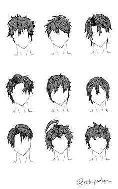 I draw several identical headsbut each of them has different hairstyles that can be used as references Male Drawing Hairstyles, Short Hair Male Drawing, Anime Hairstyles Reference, Hair Draw Tutorial, Male Character Sketch, Male Outfits Drawing Reference, Male Hair Reference, Hair Styles Anime, Reference Tutorial