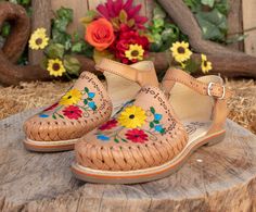 New womens leather flower embroidered authentic mexican huarache shoe sandal Leather Huarache Sandals With Ankle Strap For Spring, Leather Ankle Strap Huarache Sandals For Spring, Traditional Closed Toe Sandals For Cinco De Mayo, Traditional Leather Huaraches For Spring, Spring Casual Huaraches With Single Toe Strap, Spring Open Toe Huaraches With Leather Sole, Spring Huarache Sandals With Ankle Strap And Removable Insole, Spring Huarache Sandals With Removable Insole And Ankle Strap, Traditional Leather Sandals For Spring