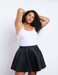 td {border: 1px solid #ccc;}br {mso-data-placement:same-cell;} Basics are always a good idea! The Curve Basic Skater Skirt is a basic, a-line skirt with a slightly cinched, elastic waist. The skirt is made from a smooth and stretchy knit material. It's a super simple piece that's easy to pair with things already in your closet. We would wear it with a knotted graphic tee and some lace-up combat boots or low heels for an edgy look that's cute for all-day wear! Model is 5'10", bust 36DD, waist 35" Skater Skirt Plus Size, Solid Color Stretch Tiered Tennis Skirt, Stretch Flared Skirt With Elastic Waistband, Flared Skirt With Elastic Waistband For Night Out, Stretch Maxi Skirt With Elastic Waistband, Stretch Gathered Mini Skirt, Flowy Full Skirt Solid Color Skort, Solid Color Flowy Full Skirt Skort, Pleated Stretch Full Skort