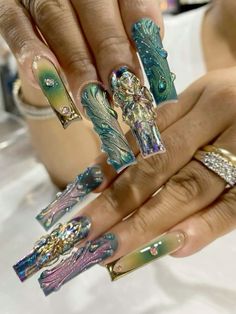 Fall Color Palettes, Daisy Acrylic Nails, Girly Acrylic Nails, Dope Nail Designs, Long Acrylic Nails Coffin, Exotic Nails, Long Square Acrylic Nails