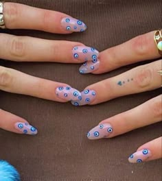 Evil Eye Nails Short, Nail Design Glitter, Evil Eye Nails, Nails Art Designs, Edgy Nails, Eye Nails, Simple Acrylic Nails, Evil Eyes