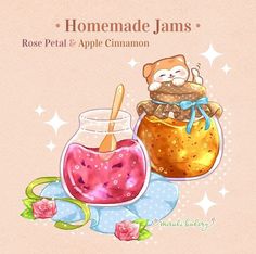 there are two jars with jams in them and one has a teddy bear on it