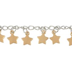 a bracelet with five gold stars on the side and two silver links attached to it