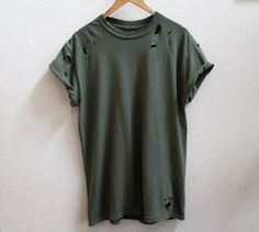 Distressed Military Green Unisex Shirt S-5XL Distressed Tshirt, Distressed Shirt, Green Tee, Wardrobe Update, Mens Green, Unisex Shirts, Military Green, Unisex Shirt, Cool T Shirts