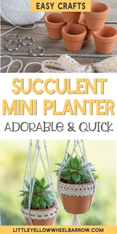 the instructions for how to make a succulent mini planter with an adorable and quick