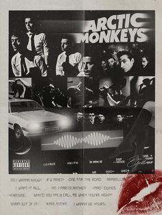 an advertisement for arctic monkeys with the band's logo on it