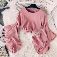 Flare Long Sleeve, Sweet Shirt, Casual Shirt Women, Flare Sleeves, Sleeves Blouse, Womens Long Sleeve Shirts, Chiffon Shirt, Girls Fashion Clothes