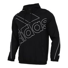 Adidas M Favs Q1 Wb Large Logo Printing Sports Hooded Jacket Black GK9439 (Men's) Wb Logo, Logo Black, Stylish Sneakers, Black Jacket, Casual Jacket, Adidas Men, Hooded Jacket, Perfect Pair, Adidas