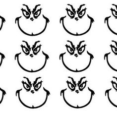 a set of nine black and white images of cats'heads with different expressions, including eyes