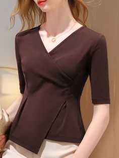 SkuCY-!116337Material>90%Cotton , Spandex StyleHalf Sleeves , Skinny FeatureAsymmetric , Solid Color NecklineV-neck OccasionCasual , Office , Urban SeasonsSpring , Summer , Autumn TypeT-Shirts Tops ColorRED,WHITE,BLACK,COFFEESizeS,M,L,XL,2XL,3XL Please consult the size chart we provide for this item's measurements to help you decide which size to buy.Please note: There may be 1-3cm differ due to manual measurement.CMINCHBustShoulderSleeveLengthS78-86362849M82-903728.550L88-96382951XL92-1003929.5 Style Definition, Coffee Color, Black Coffee, Shirts & Tops, White Green, Black Long Sleeve, Deep Blue, T Shirt Top, Half Sleeves