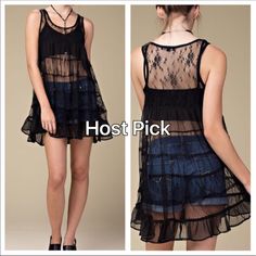 Beautiful Romantic Lace That Can Be Used As A Coverup Or Just Worn As Casual Chic With Jeans, Shorts, Leggings Etc. Polyester. Casual Sheer Tank Top For Party, Black Flirty Tank Top For Summer, Flirty Black Tank Top For Summer, Flirty Black Summer Tank Top, Summer Lace Trim Tank Top For Layering, Flirty Sleeveless Sheer Top, Sheer Sleeveless Casual Tank Top, Flirty Sleeveless Top With Lace Trim, Sheer Flirty Summer Tops