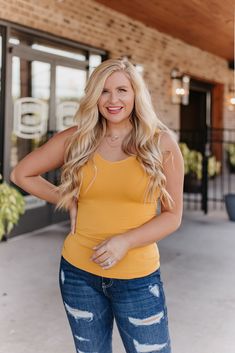 Cathy Basic Reversible Seamless Tank ~ Mustard - ShopBeYouBoutique