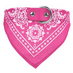 a pink bandana with a metal ring on the front and bottom part of it