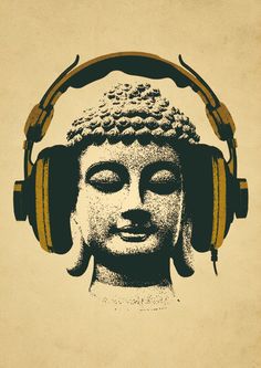 a buddha head with headphones on it