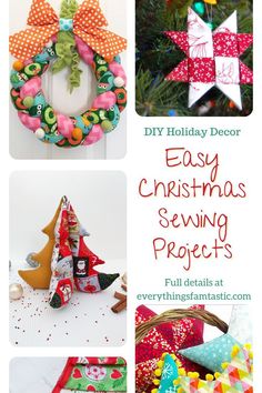 Free Christmas Fabric Crafts, Christmas Sewing Projects For Beginners, Fabric Home Accessories, Handsewn Christmas Ornaments, Christmas Projects To Sew, Christmas Material Crafts, Christmas Decor Sewing Projects, Sew Christmas Decor, Easy Christmas Sewing Projects For Kids