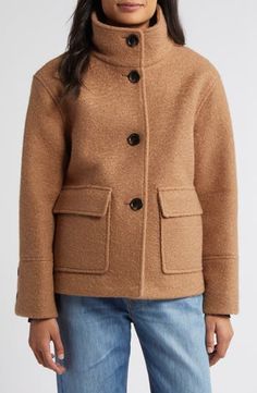 Sam Edelman Stand Collar Pressed Bouclé Jacket | Nordstrom When The Wind Blows, Stand Collar Jackets, Boucle Jacket, Tan Jacket, Anniversary Sale, Neck Warmer, Fall Winter Outfits, Sam Edelman, Stand Collar