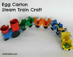 an egg carton steam train craft is featured in this image with the words egg carton steam train craft