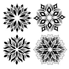 four black and white flower designs