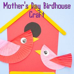 a paper plate bird house with the words mother's day birdhouse craft on it