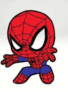 a spiderman cartoon with his eyes closed and hands in the air, pointing at something