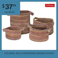 four woven baskets with the price $ 37 99 reg $ 600 00 colonial mills andeanna braided round