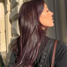 Red Hair Tint On Black Hair, Dark Hair Colors 2023, Brunette Hair Purple Undertone, Light Plum Brown Hair, Cherry Coke Hair Color On Black Hair, Milk Tea Hair Color On Brown Skin, Deep Chocolate Plum Hair Color