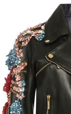 Embellished Leather Jacket by ELIE SAAB for Preorder on Moda Operandi Embroidery Jeans Jacket, Date Night Outfit Summer, Crystal Embroidery, Diy Jacket, Leather Jacket Outfits, Jacket Outfit, Clothing Details, Embroidery Fashion, Elie Saab