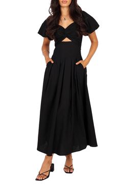 Petal & Pup Maria Cutout Puff Sleeve Midi Dress | Nordstrom Dresses Fitted, Puff Sleeve Midi Dress, Fall Wardrobe Essentials, Cute Prom Dresses, Handbags Fashion, Modest Fashion Outfits, Tres Chic, Sleeve Midi Dress, Designer Clothes For Men