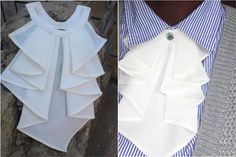 two different pictures of men's shirts and ties, one in blue and the other in white