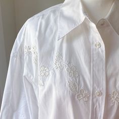 Coach White Poplin Button Down Shirt. Oversized, Looks Really Cute With Leggings And A Belt At The Waist! Size 4, But Fits More Like A 6 Or 8 (Oversized). Eyelet Embroidery Detail On Chest. Perfect Condition, New With Tags. Bust: 44” Length: 31” From Shoulder To Hem Spring Daywear Shirt With Button Closure, Spring Daywear Button-up Shirt, Spring Button-up Shirt For Daywear, Spring Blouse With Buttons And Spread Collar, Spring Blouse With Spread Collar And Buttons, Eyelet Embroidery, Embroidery Details, Waist Size, Button Downs