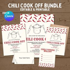 the chili cook off bundle includes three printables and an envelope for each child