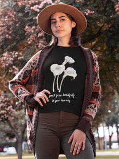 You'll grow beautifully in your own way Christine Mcconnell, Baseball Mom Shirts, No Rain, Pizza Slice, Fall Shirts, Halloween Shirt, Christmas Lights, Cotton Tee, Retro Fashion