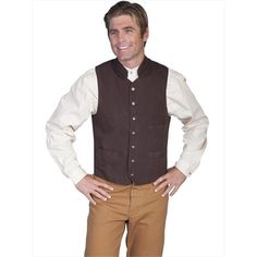 FeaturesThreefrontpocketsstandupcollarandanadjustablestraponback.Fullylined.Machinewashcold.CollectionRangewearGenderMenMaterial100%CottonMadeinIndiaColorWalnutSizeSmallItemWeight1.14lbs. Steampunk Vest, Canvas Vest, Modern Cowboy, Western Vest, Clothing Guide, Collar Vest, Victorian Costume, Reading Shirts, Cowboys Shirt