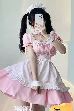 ❤︎ Short Sleeve Pink Maid Dress Set❤︎ Pink Maid Dress, Cute Maid Dress, Maid Outfit, The Maids, Maid Dress, Dress Set, Pink Outfit, Soft Girl, Low Cut