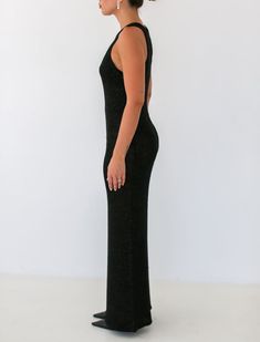 A revamped knit maxi dress featuring a sultry, semi-sheer fabric that’s sprinkled with micro sequins. Embellished Sweaters, Knit Maxi Dress, Maxi Dress Black, Maxi Knit Dress, Sheer Fabric, Sheer Fabrics, Black Sequins, Black Maxi Dress, Dress Black