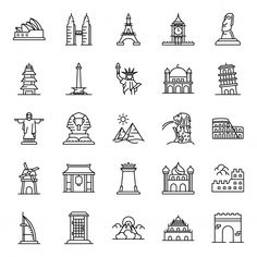 the world's most famous landmarks line icons