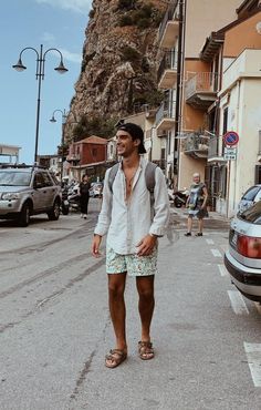 Men Greece Outfit Ideas, Bali Fashion Outfits Men, Men Europe Summer Fashion, Bali Outfit Ideas Summer Men, Italy Vacation Outfits Men, European Summer Fashion Men, Mens Birkenstocks Outfit Summer, Guys Beach Outfit Summer, Italy Mens Fashion Summer