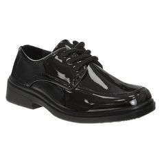 Polish up his look for any occasion with these classic boys' oxford dress shoes. Featuring a timeless lace-up closure for a secure and adjustable fit, these shoes come in both classic black and shiny black patent leather for a touch of sophistication. The durable rubber sole provides excellent traction, while the faux leather upper offers a comfortable and stylish option. Size: 3.  Gender: male.  Age Group: kids. Toddler Dress Shoes, Black Patent Shoes, Shiny Shoes, Casual Dress Shoes, Oxford Dress Shoes, Wingtip Oxford, Patent Shoes, Oxford Dress, Black Patent Leather