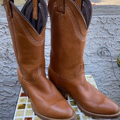 Camel/Tan Color, Size 7 M, Leather Upper, Style 2114, Made In Usa. Never Worn. Classic Brown Work Boots With Almond Toe, Western Style Plain Toe Work Boots, Brown Snip Toe Workwear Boots, Brown Snip Toe Boots For Work, Classic Brown Boots With Round Toe, Casual Ranch Boots With Closed Toe, Casual Closed Toe Boots For Western-themed Events, Casual Closed Toe Boots For Ranch, Casual Round Toe Boots For Western-themed Events