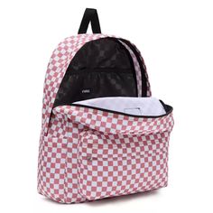 The Old Skool Check Backpack is a favorite for good reason. This classic backpack features an all-purpose, two-pocket design with an organizer in the front, a slip-in interior pocket, laptop sleeve that fits most 15'' laptops, and a side water bottle pocket. The iconic checkerboard pattern and heritage details like the woven logo label bring added branding to this iconic design.Our team has set ambitious sustainability goals. Big or small, all of our efforts add up to positive change. To earn th White Vans Bags, Vans Bags For Back To School, Vans Bags For Students Back To School, Vans Functional Backpack For Back To School, Functional Vans Backpack, Casual Vans Bag For Students, Casual Vans Backpack For Everyday Use, Functional Vans Backpack For Back To School, Casual Vans Backpack For Students