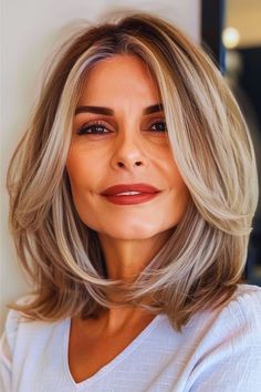 Polished Lob with Face-Framing Layers Medium-Length Hairstyle For Women Over 40. Shoulder Length Hair Cuts, Hair Color And Cut, Haircuts For Women, Medium Hair Cuts, Shoulder Length Hair, Hairstyles For Women, Medium Length Hair Cuts